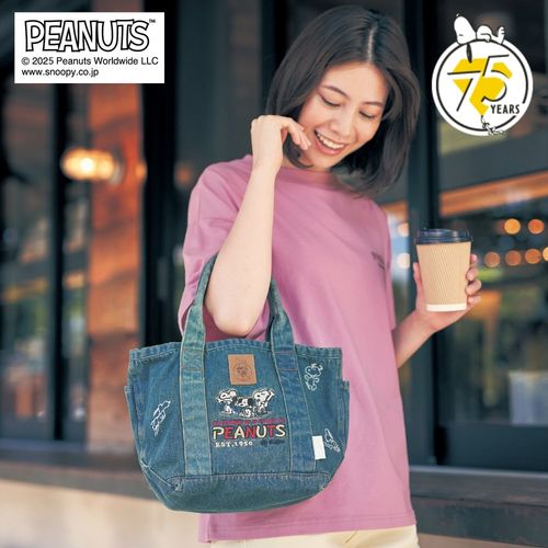 PEANUTS75周年】 【ルートートコラボ】デニムの刺繍トートバッグ