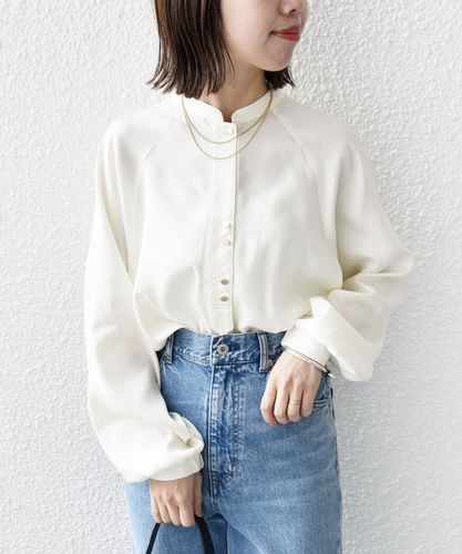 SHIPSブラウス セール】*〈手洗い可能〉レースショートスリーブブラウス