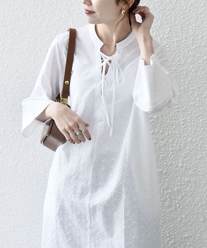 サポートサーフェス　ドット柄　ワンピース　フレンチスリーブ　ネクタイ サポートサーフェス ドット柄 ワンピース フレンチスリーブ