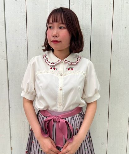 美品☆ZOY WOMENS アップルリーフプリント チェリーピンク フローラルスカーフプリントブラウス | PINKY&DIANNE（ピンキー