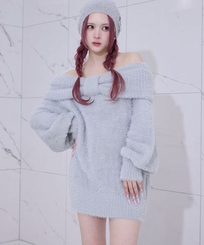 新品タグ付き♡ミストレアス♡リボン柄ワンピース♡ブラック Dream garden ワンピース バックリボン シャーリングドット柄