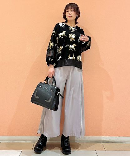 美品✨フォクシー ベロアドレス アシンメトリー異素材 サイドプリーツ 洗える サイドプリーツ異素材切替パンツ | purple label | axes femme 公式