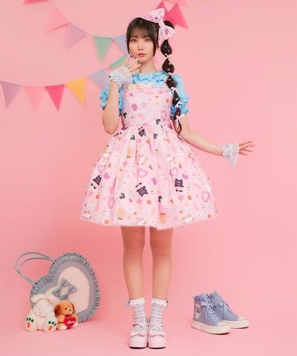 axes femme kawaii ダイヤ柄ジャンスカ サックス LD341X26S_94137e3098dd7fcf6aa3
