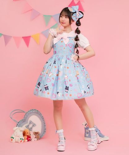 ストライプローズ　ジャンスカ　ブルー　アクシーズファム　カワイイ axes femme kawaii ストライプローズ柄ジャンスカ ブルー 新品未