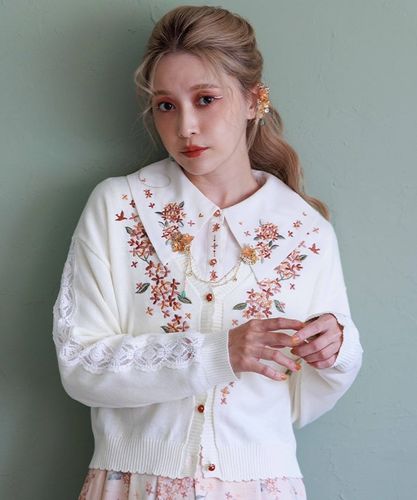 センソユニコann 吉刺繍入りカーディガン sanpo kuschel お散歩道に咲く花刺繍カーディガン b13647ps