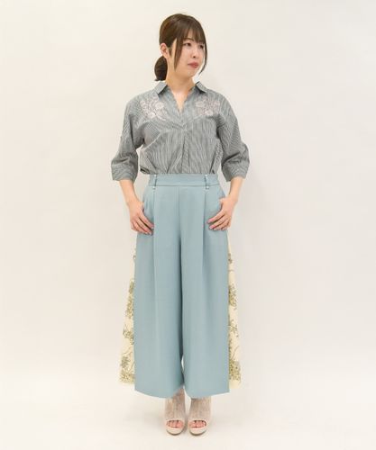 なおさと様 オーナメント柄切替ワイドパンツ | レディース服・レディース