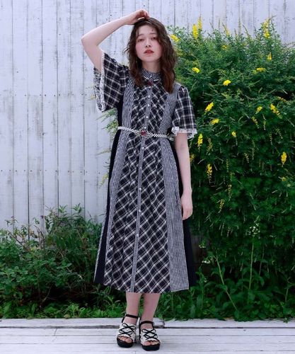 チェック切替パッチワークワンピース【2点10%OFF対象商品