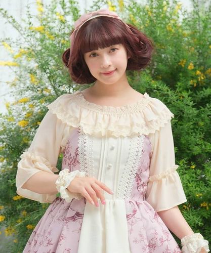 【Lala】axesフリルブラウス＆白ピンクヘッドドレス JupeLapin 薔薇 リボンヘッドドレス ロリータ ロリィタ レース