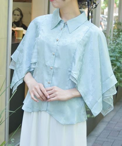 【未使用タグ付】25SS★ファジーリネンスクエアケープブラウス★ホワイト NOBLE ブラウス シャツ 「洗える」ファジーリネンスクエアケープ