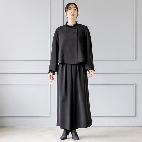 洗える｜ノーカラーのボレロジャケット M・ブラック｜東京ソワール