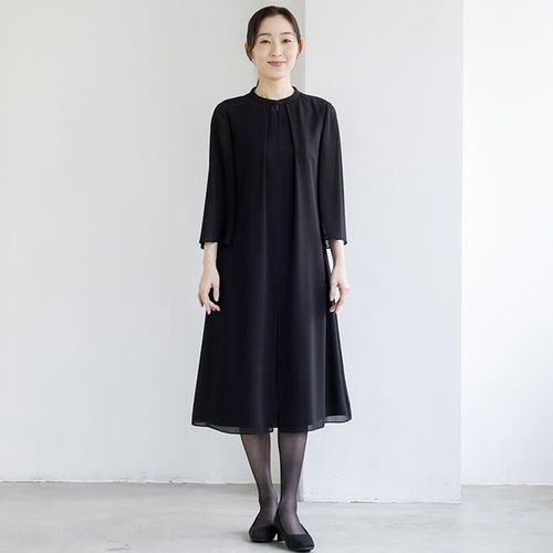 洗える｜シワになりにくいロングワンピース 9号・ブラック｜東京