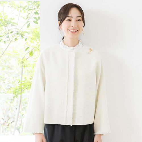 ERMANNO SCERVINO 花フリルジップジャケット ITALY 春秋 軽やかな花柄ジャカードジャケット 9号・ブロンズ｜東京ソワール