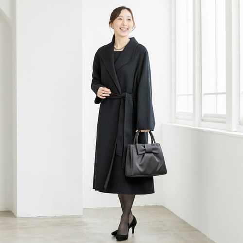 完売 東京ソワール ショールカラー ライナー付 ロングコート フォーマル 現行品 ショールカラーのウールコート 9号・ブラック｜東京ソワール