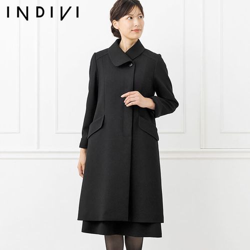 美品 インディヴィ ロングコート アンゴラ ウール ベルト付き ブラック 40 4109751_bc4663dd0941bfb0073dd8