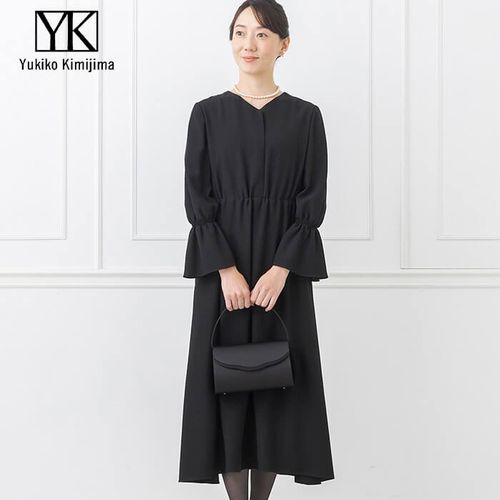 洗える｜ボータイ風の前開きワンピース 15号・ブラック｜東京