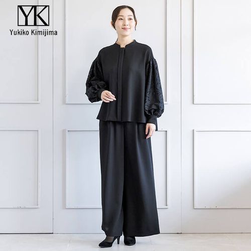 ロングブラウスとパンツのセットアップ 9号・ブラック｜東京ソワール