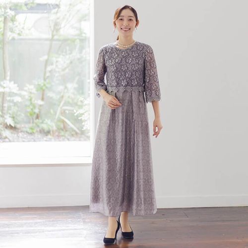 レースブラウス付きの爽やかドレス 9号・ライトグリーン｜東京