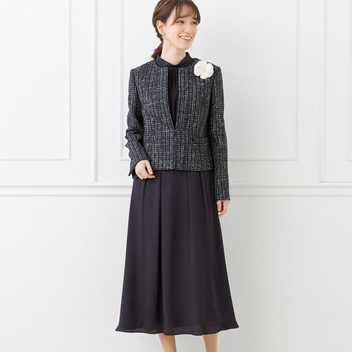 新品！SOUP ワンピーススーツ　ドット　ネイビー　9号　結婚式　WORLD SOUP - 新品！SOUP ワンピーススーツ ドット ネイビー 9号 結婚式