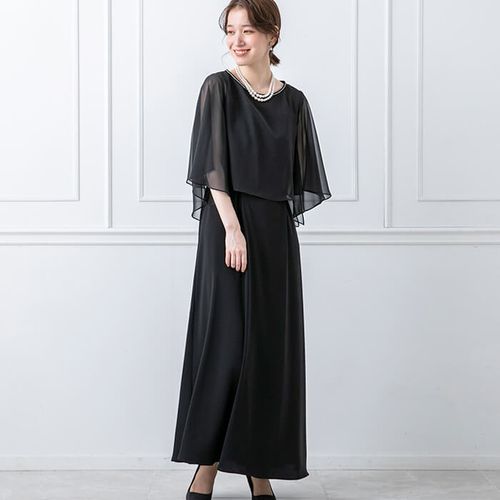 【極美品】SOIR DOLCE　ノースリーブロングドレス　ブラック　東京ソワール ケープ付きロングドレス 9号・ネイビー｜東京ソワールオンラインストア