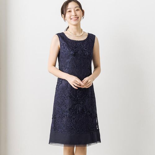 EMOTIONALL DRESSES ネイビー レース袖 パーティードレス　L レース袖のワンピース 9号・ネイビー｜東京ソワールオンラインストア