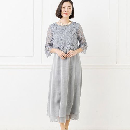 レースブラウス付きの爽やかドレス 9号・ライトグリーン｜東京
