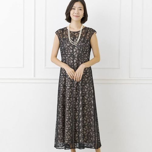 シフォンのフレアーワンピース 9号・ネイビー｜東京ソワール