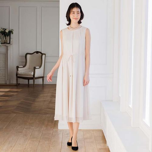 シフォンのフレアーワンピース 9号・ネイビー｜東京ソワール