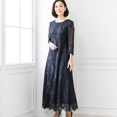 極美品 東京ソワール リファンネ フォーマル袖レースワンピース 9号 洗える 東京ソワール ナチュラルフォーマル 華やかレースのたっぷり