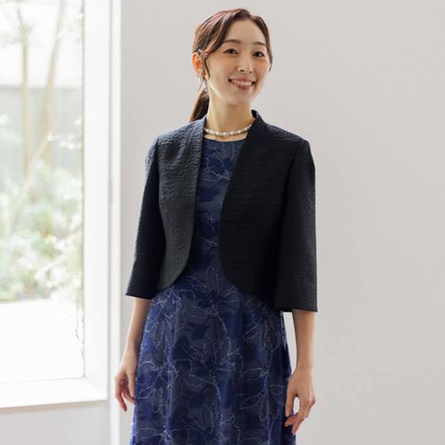 SOIR DOLCE 東京ソワール ボレロ　ワッシャー素材　女優襟　ネイビー　9 ワッシャー素材のボレロ風ジャケット 9号・グレー｜東京ソワール