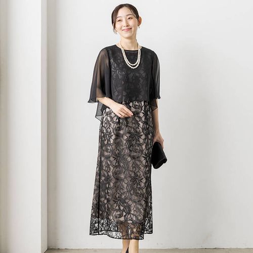 クラシカルなテープ刺繍のドレス 13号・ピンクベージュ｜東京