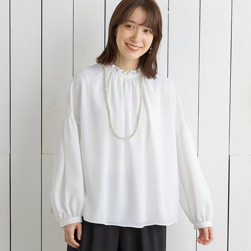 トリアセテート混ラッフルブラウス 9号・ブラック｜東京ソワール