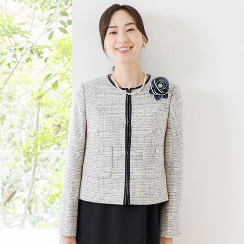 洗練された印象のラメツイードジャケット 9号・チドリ｜東京ソワール