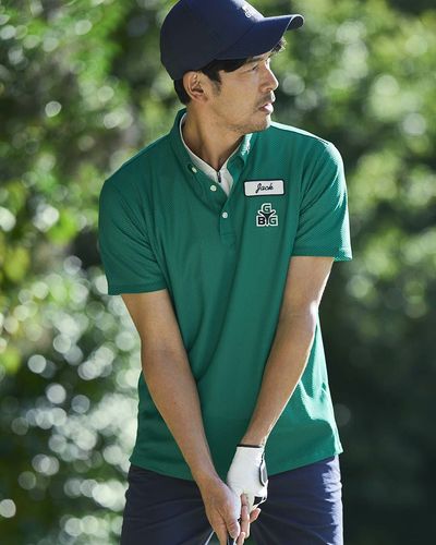 GB GOLFGBGストライプポロシャツ/TIGERSコラボレーション | ゴールデン