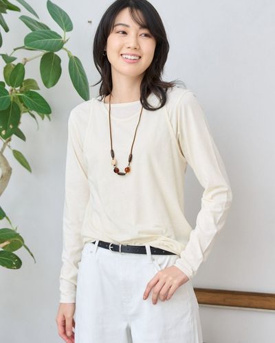 ●Golden Bear コットン 花 刺繍 長袖 カットソー ホワイト LL Golden Bearアイレット刺しゅうブラウス | ゴールデンベアストア
