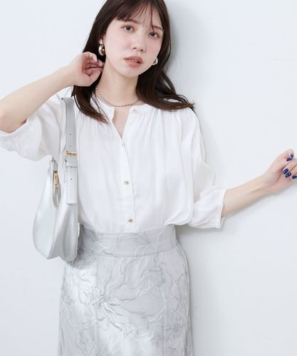 麻混ギャザーブラウス | natural couture(ナチュラルクチュール