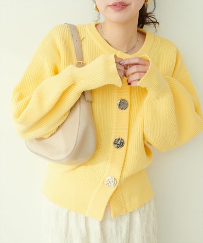 ニット セーター BIGゴールドボタン畔ニットカーディガン レディース Edit Sheen 金ボタン畔編みニットカーディガン | 人気レディース