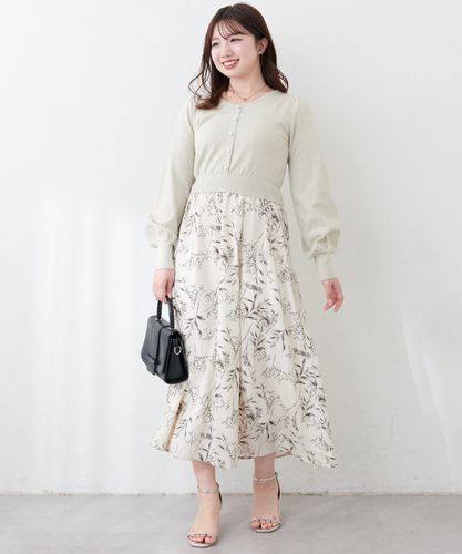 canami】前後2way花柄ドッキングニットワンピース | natural