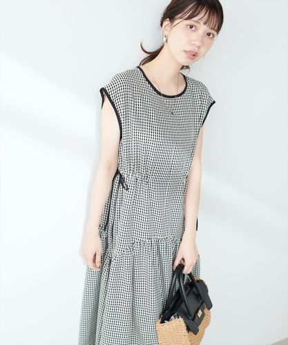 今季✿新品✿ ドロストデザインチェック柄ワンピース ピンク WEB限定】ドロストデザインチェック柄ワンピース | natural