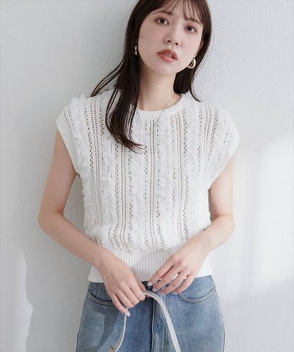 ニット セーター 透かし柄×チュールノースリニット レディース 透かし柄×チュールノースリニット | natural couture(ナチュラル