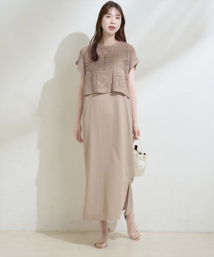 パッチワーク透かし柄ニット＋キャミワンピースSET | natural couture