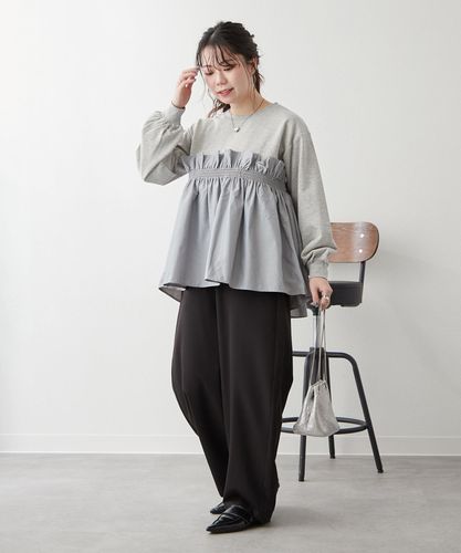 tシャツ FONTLAB シャーリング切替プルオーバー レディース セール】FONTLAB シャーリング切替プルオーバー（Tシャツ