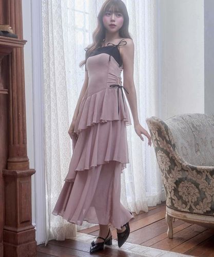 今すぐお届け》Chiffon Tiered Long Onepiece | Belle Charme(ベル