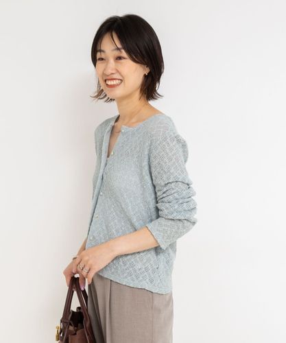 NOLLEY’S◆カーディガン(厚手)/38/ポリエステル/NVY/3-0035-5-02-001/23AW/フワフワクルーネッ 手洗い可能》フラワー刺繍生地袖クルーネックカーディガン（5