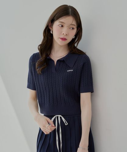 Chico 半袖ポロニット ネイビー ケーブルポロ半袖ニット | Chico(チコ)レディース | PAL CLOSET
