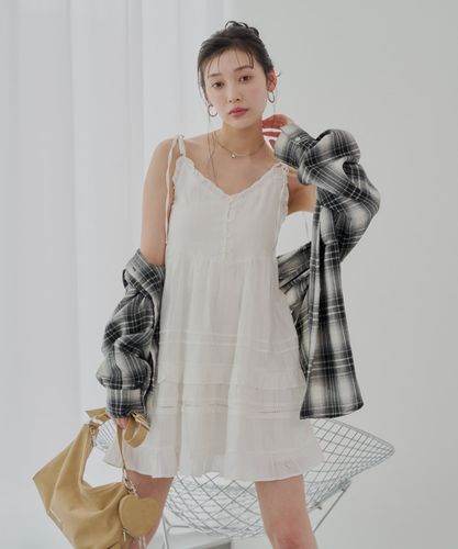 日本未入荷 CHUU★リボン柄レーストリムミニキャミワンピース レースアップリボンキャミワンピース | outlet | axes femme