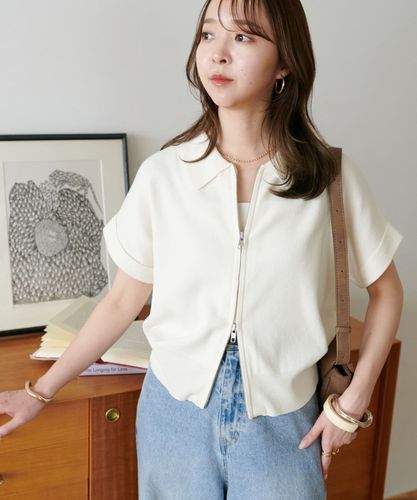 DISCOAT 【こなれ感シルエット】ダブルジップニットコート 着回し動画あり】衿付きWジップ半袖カーディガン | DISCOAT