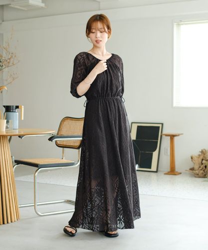 WEB限定/2サイズ展開/低身長サイズ】カットレースギャザーワンピース