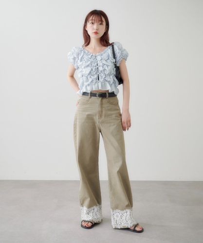 レースツイルストレートパンツ　web限定商品 WEB限定/2サイズ展開/低身長サイズ】レースツイルストレートパンツ