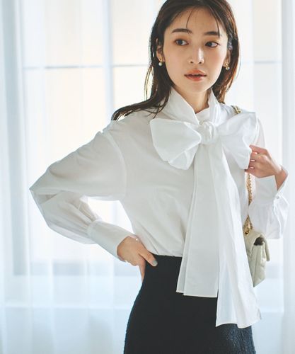 【La boutique BonBon】レースバンドカラーブラウス　ブラック 大人ガーリー】オフショルバックリボンブラウス | La boutique