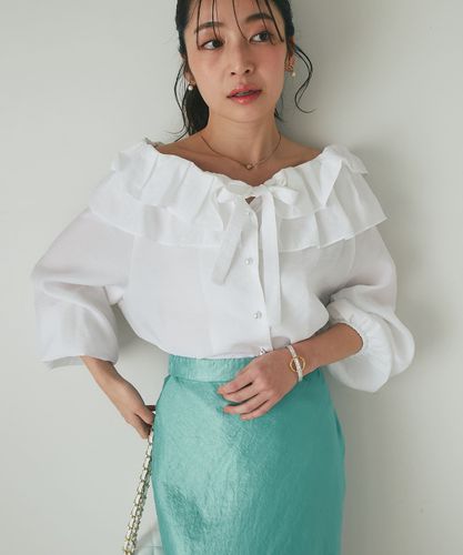 「La boutique BonBon」 長袖ブラウス FREE オフホワイト レディース ホワイト復刻！新色登場】ギャザーフリルリボンブラウス | La